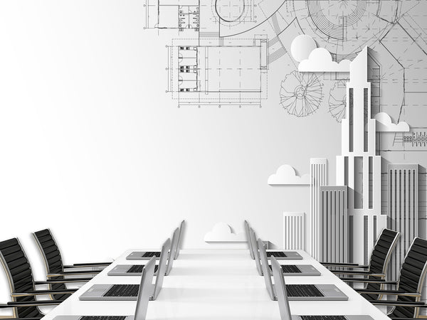 Traditional wallpaper wall art “Blueprint of the city" Wallpaper for For Office, Study, Or Living Room