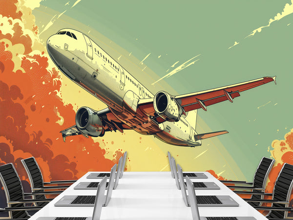 Self-Adhesive Wallpaper Art Design For Living Room, Office Full Wall "Red Clouds, Fast Wings of the Aircraft"