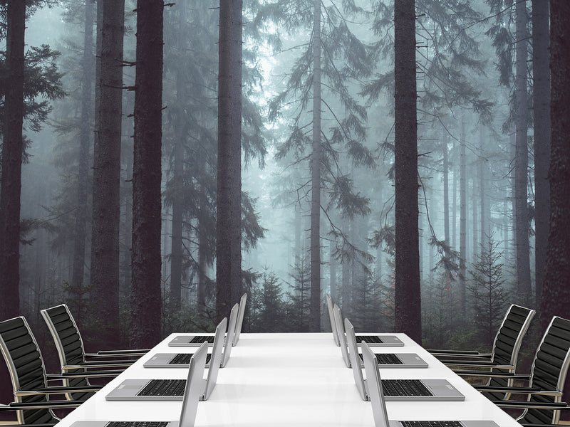 Stylish Wallpaper with Natural Print, Wall Mural for Home 'Forest in the Mist', Non-Woven Wall Mural with Design