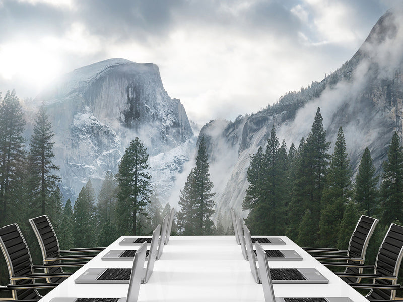 Incredible Traditional Mural for Living Room, Office, Reception "Winter Mountain Landscape"