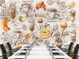 Modern Non-Woven Mural Wallpaper, Vibrant Full-Wall Mural for Kitchen or Café Decor “Coffee and Dessert”
