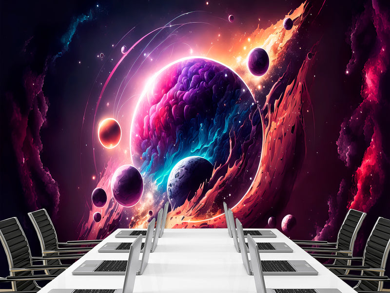 Self-Adhesive Vinyl Wallpaper Print for Office or Bedroom Planetary Dance in the Galaxy Peel & Stick Mural