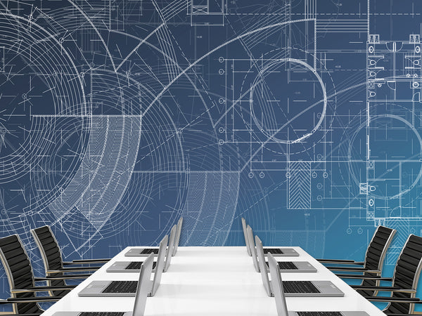 Peel and Stick Vinyl  Wall mural “Blueprint engineering " Wallpaper for For Office,  Home decor