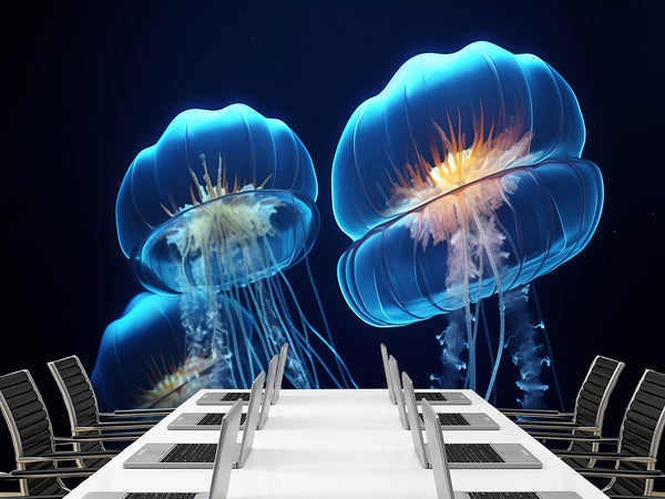 Sea Print Vinyl Wallpaper Peel and Stick – Unique Design Mural "Jellyfish", Wall Mural for Office or Living Room