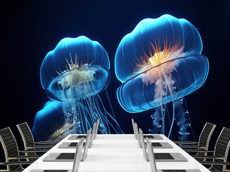 Sea Print Vinyl Wallpaper Peel and Stick – Unique Design Mural "Jellyfish", Wall Mural for Office or Living Room