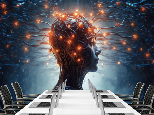 Futuristic Peel & Stick Wall Mural for Living Room, Office, or Gym – 'AI: Thoughts and Data'"
