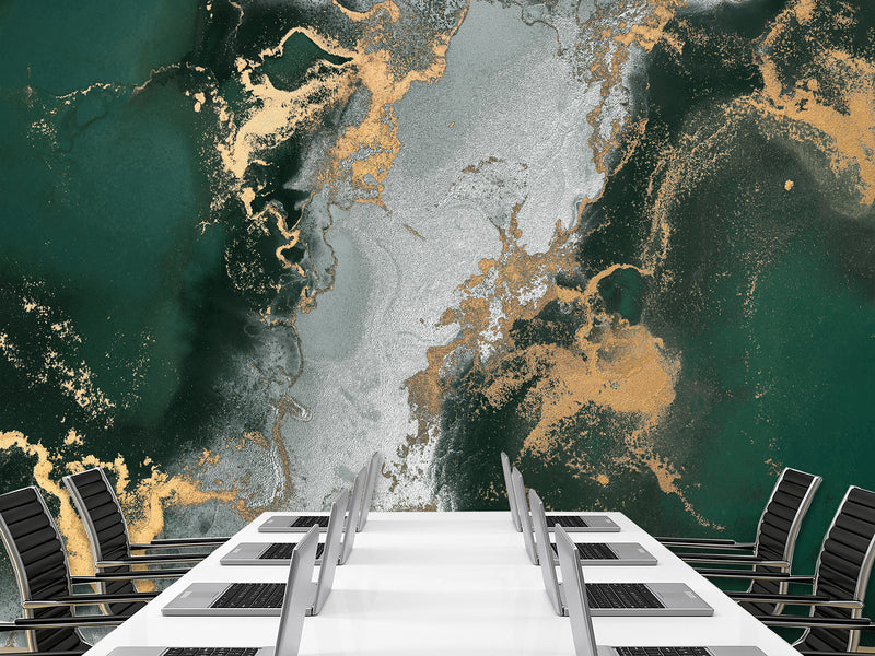 Art Print Accent Wall Self-Adhesive Wallpaper "Gray-Green Abstract Marble" – Decor for Bedroom, Living Room, Office
