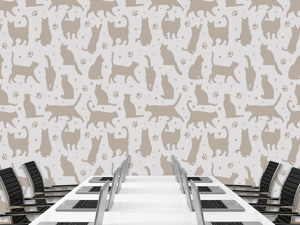 High-Quality Full-Wall Self-Adhesive Wallpaper — Decor for Office, Venue, or Bedroom "Cat Silhouettes"