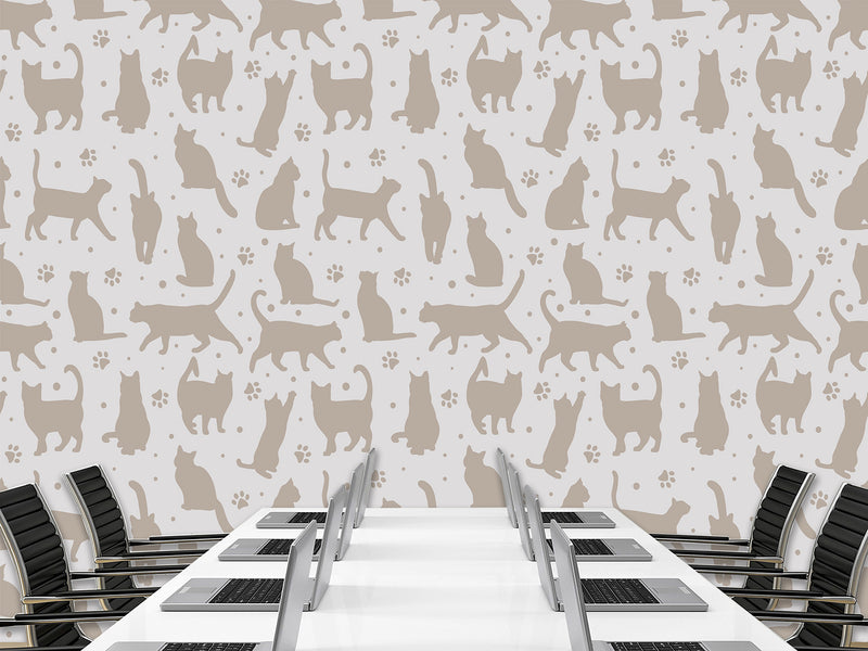 High-Quality Full-Wall Self-Adhesive Wallpaper — Decor for Office, Venue, or Bedroom "Cat Silhouettes"