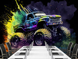 Full-Size Traditional Wallpaper Bold Decor for Workout Room or Office Epic Monster Truck Print Mural