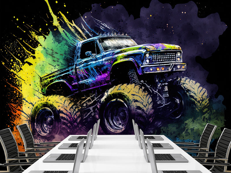 Full-Size Traditional Wallpaper Bold Decor for Workout Room or Office Epic Monster Truck Print Mural