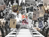 Traditional Mural Wallpaper for Gym, Office, or Lounge – "Gangster Poster Collage", Vintage Wallpaper Featuring Crime Bosses