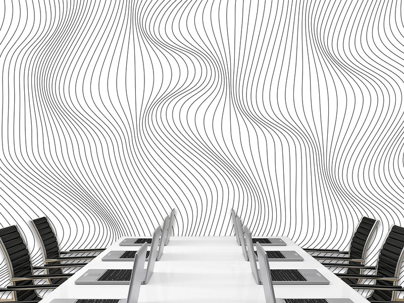 Black and White Self-Adhesive Wallpaper for Living Room and Office "Spiral Abstraction" for Futuristic Design