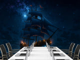 Sea Print Peel and Stick Wall Mural for Office, Living Room, Hall "Ship in the Moonlit Night" 🌙