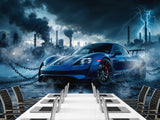 Peel and Stick Mural Sport Car Wall Art Full Wall Decor for Gym, Office, or Bedroom - ‘Storm of Speed’