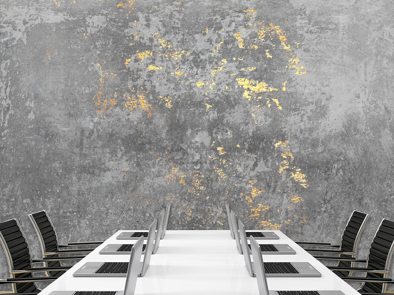 Traditional Full Wall Mural – Concrete and Gold Abstract Wall Design for Gym or Office