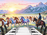 Wild West Art — Non-Woven Mural, Cowboys Watching a Herd of Horses, Wall Print for Office or Living Room