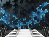 Non-Woven Wallpaper for Office & Home Workspace – Modern Wall Decor – Black-Blue Hexagons