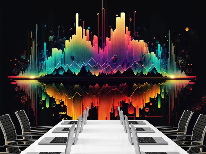 Non-Woven Wallpaper Art Design For Living Room, Bedroom, And Office Inspirational Print "Bright Sound Waves With Neon Gradient" 🎶
