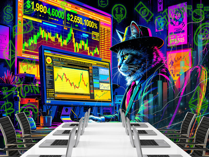 Strategy And Development Vinyl Wallpaper Peel and Stick "Holographic Hacker Cat", Desing For Bedroom And Office