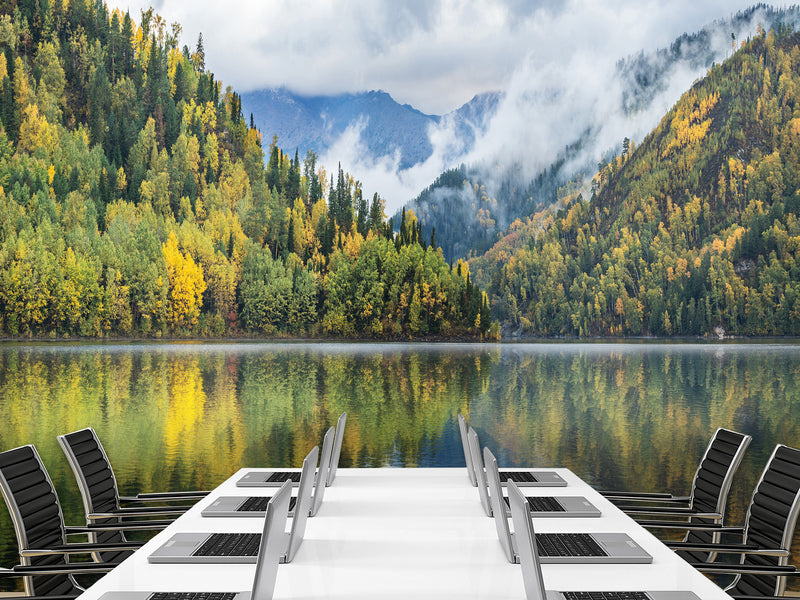 Stylish Modern Non-Woven Wallpaper 'Mountain Lake Serenity' – Wall Mural for Bedroom or Living Room