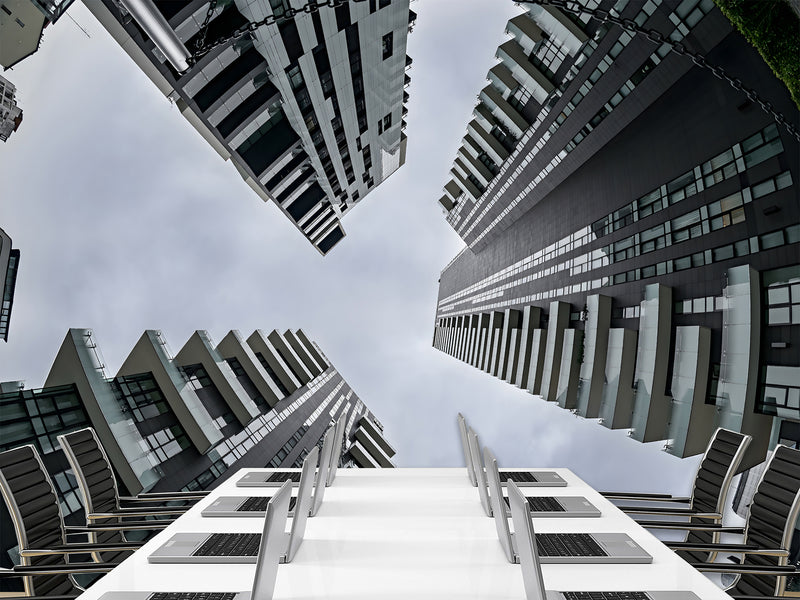 Urban Style Peel and Stick Full-Wall Wallpaper Looking Up at Skyscrapers Design for Living Room or Office