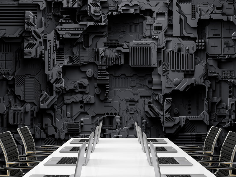 Peel and Stick Vinyl Wallpaper Technological Plating Spaceship Robot Abstract Graphics Style for Gym & Living Room