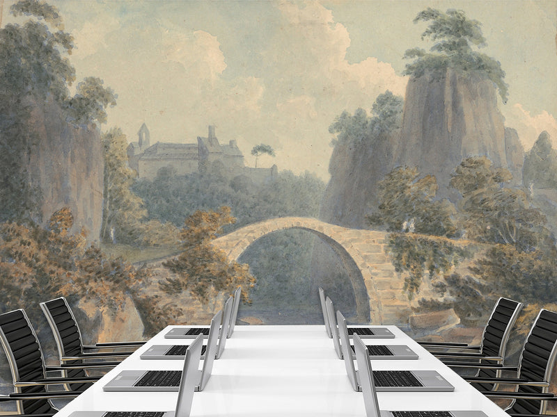 Self-Adhesive Wallpaper John Warwick Smith - River Landscape with a Single Arched Bridge