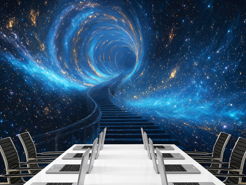 Incredible Wallpaper Sci-Fi Motif For Living Room, Hall Self-Adhesive Wallpaper For Entire Wall "Stairway To Another Dimension" 🚀