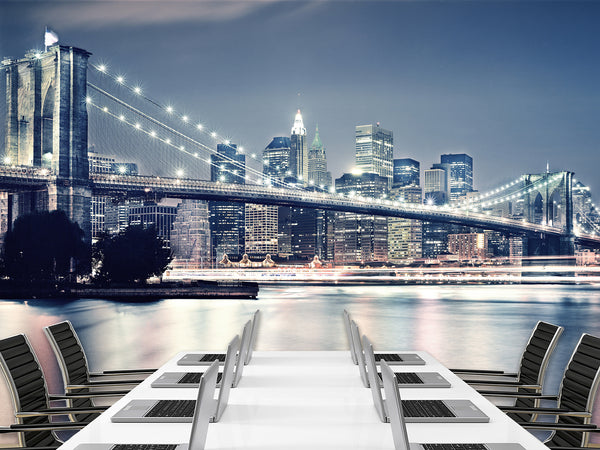 Traditional Wallpaper "Brooklyn bridge at night" New York city – Wall art Wall Mural for Bedroom Kitchen & Living Room