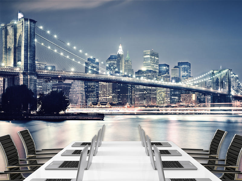 Traditional Wallpaper "Brooklyn bridge at night" New York city – Wall art Wall Mural for Bedroom Kitchen & Living Room