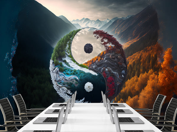 Peel and Stick Mural Full Wall Wallpaper Print For Office, Bedroom, Living Room, Lounge Area "Yin And Yang"