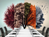 Beautiful Modern Non-Woven Full-Wall Wallpapers For Home, Office "Tree Of Seasons"