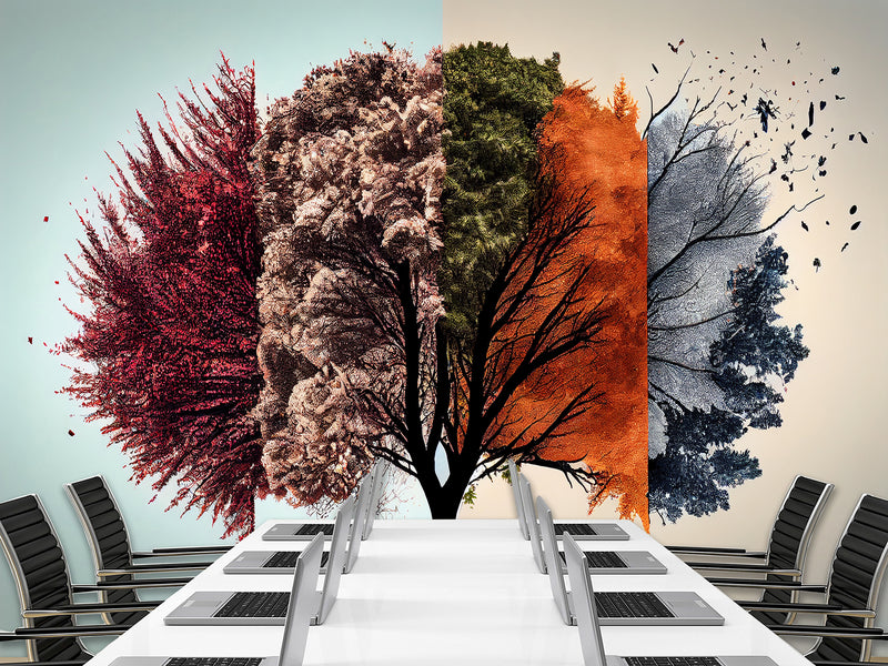 Beautiful Modern Non-Woven Full-Wall Wallpapers For Home, Office "Tree Of Seasons"