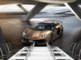Premium Non-Woven Wallpaper for Teen Room - Lamborghini Aventador Gold 3D Wall Mural