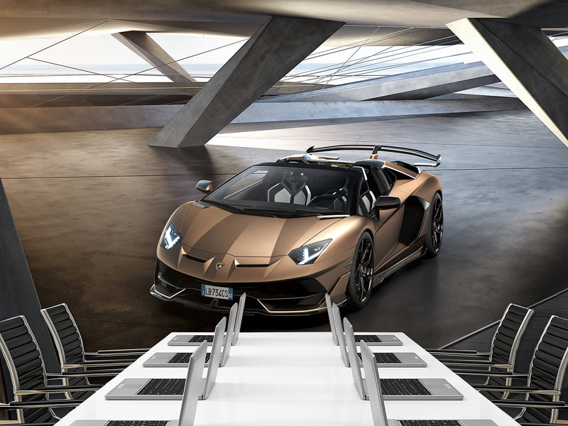 Premium Non-Woven Wallpaper for Teen Room - Lamborghini Aventador Gold 3D Wall Mural
