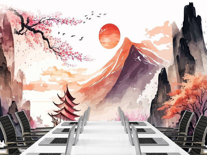 Non-Woven Wall Mural Art Print "Chinese Painting Style", Photo Wallpaper for Decorating Bedroom, Living Room 🖌️🌸