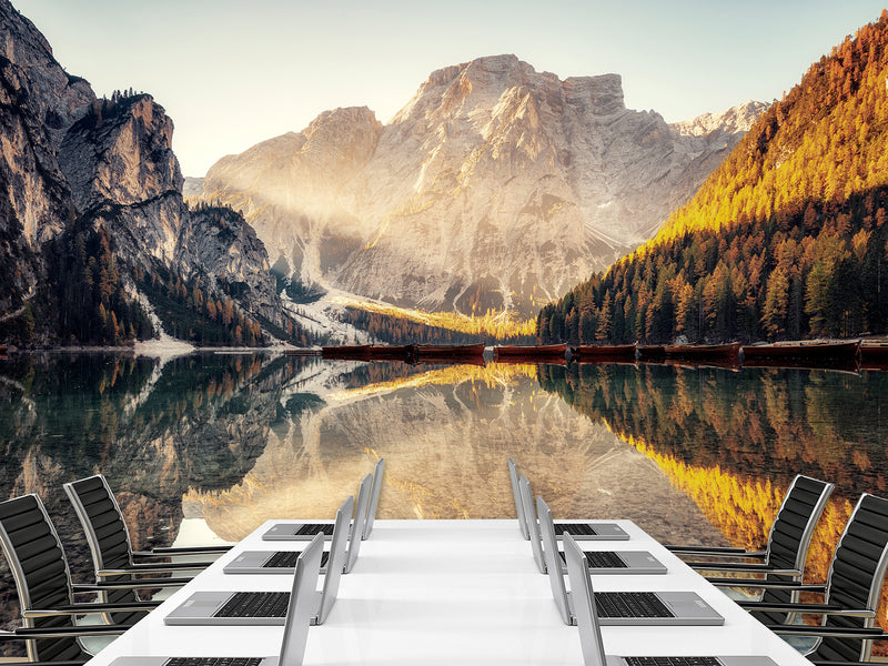 Natural Print Stunning Landscape Traditional Wall Murals for Living Room, Office, Study Full Wall Design "View of Lake Braies" 🌿