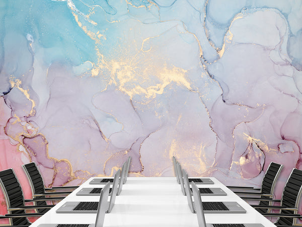 Self-Adhesive Wallpaper Abstract for Modern Interiors – Colorful Flow with Golden Accents