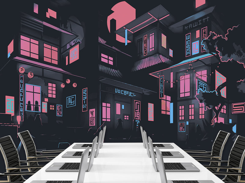 Neon City At Night – Modern Traditional Wall Mural For Interior Design 🌃