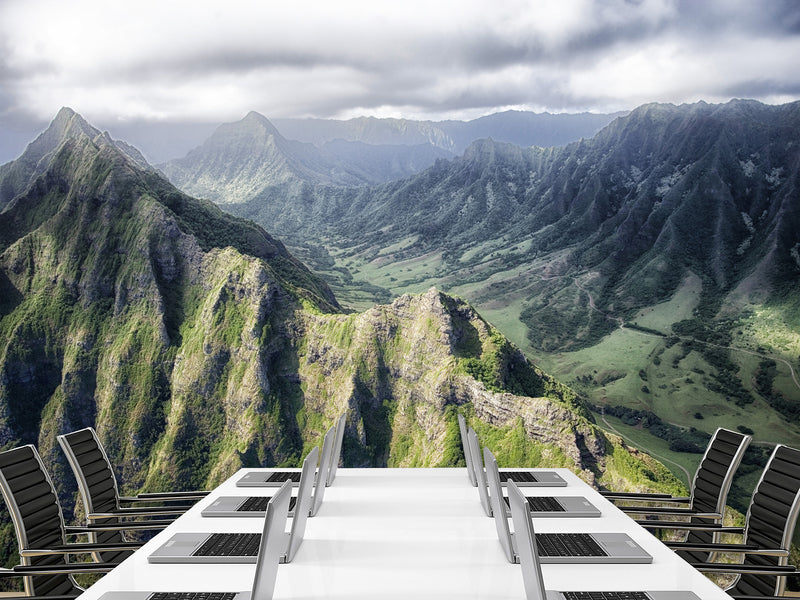 Motivational Art Print for Relaxation, Vinyl Wallpaper Peel and Stick Mural for Living Room 'Mountains from Above', 3D Wall Mural