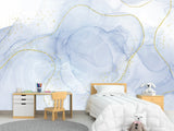 3D Self-Adhesive Wallpaper With Art Print For Office Area, Abstract “White And Blue Abstraction For Comfort”