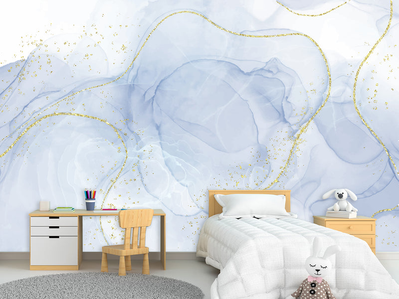 3D Self-Adhesive Wallpaper With Art Print For Office Area, Abstract “White And Blue Abstraction For Comfort”