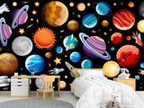 Self-Adhesive Full-Wall Wallpaper, In-House Production — Wall Mural For Living Room Or Kids’ Room “Vibrant Planets”.