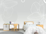 Modern Minimalist Style Non-Woven Wallpaper – "Flower Outline on Gray Background", Perfect for Bedroom or Living Room Desing