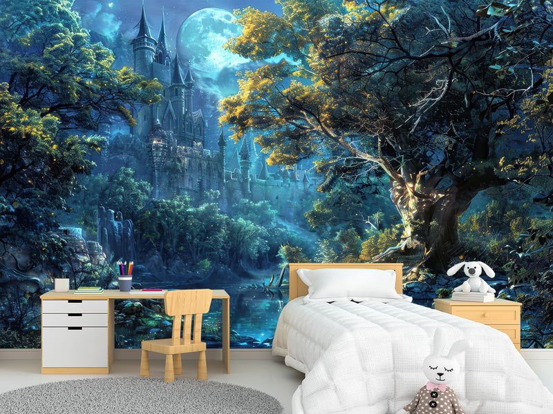 Modern Non-Woven Photo Wallpaper for Kids' or Teen Room – "Enchanted, Magical Castle" Mural