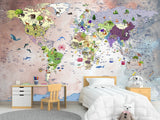 Art Design For Kids Room Self-Adhesive Wallpaper World Map Educational Kids Room Mural Playroom