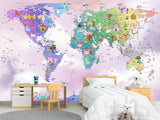 Peel and Stick Vinyl Wallpaper Rainbow-Colored Kids' World Map Mural – Interactive Print for Kids' Room