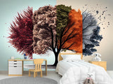 Beautiful Modern Non-Woven Full-Wall Wallpapers For Home, Office "Tree Of Seasons"