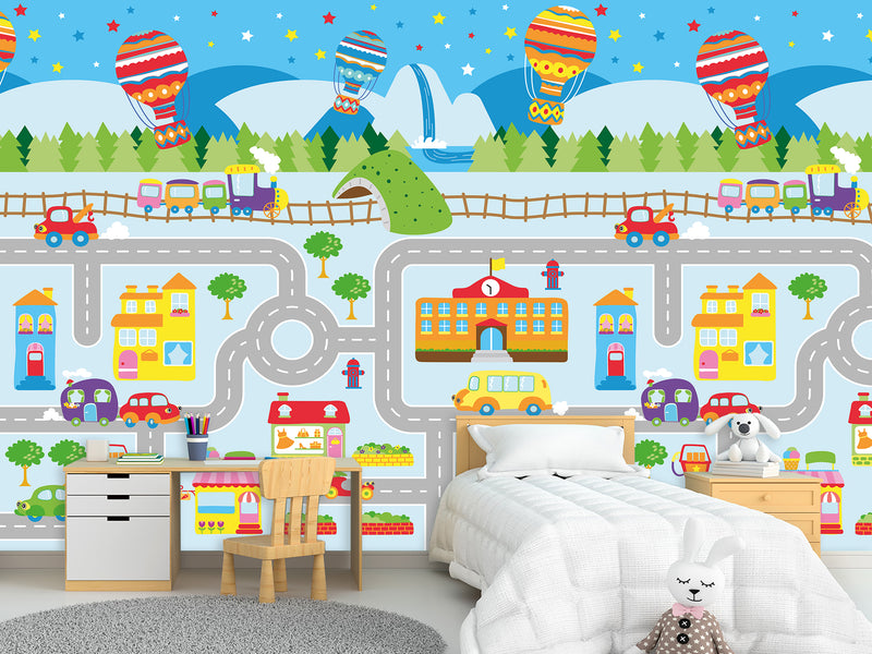 Traditional Wallpaper Wall Mural – Creative Kids' Room Decor: City Roads Map